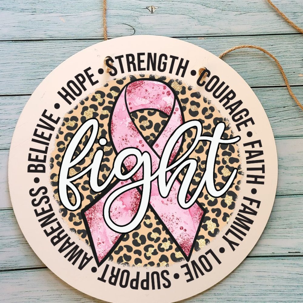 Breast Cancer Awareness 12" Round Thin Birch Handmade Wall Decor - Picture 1 of 5